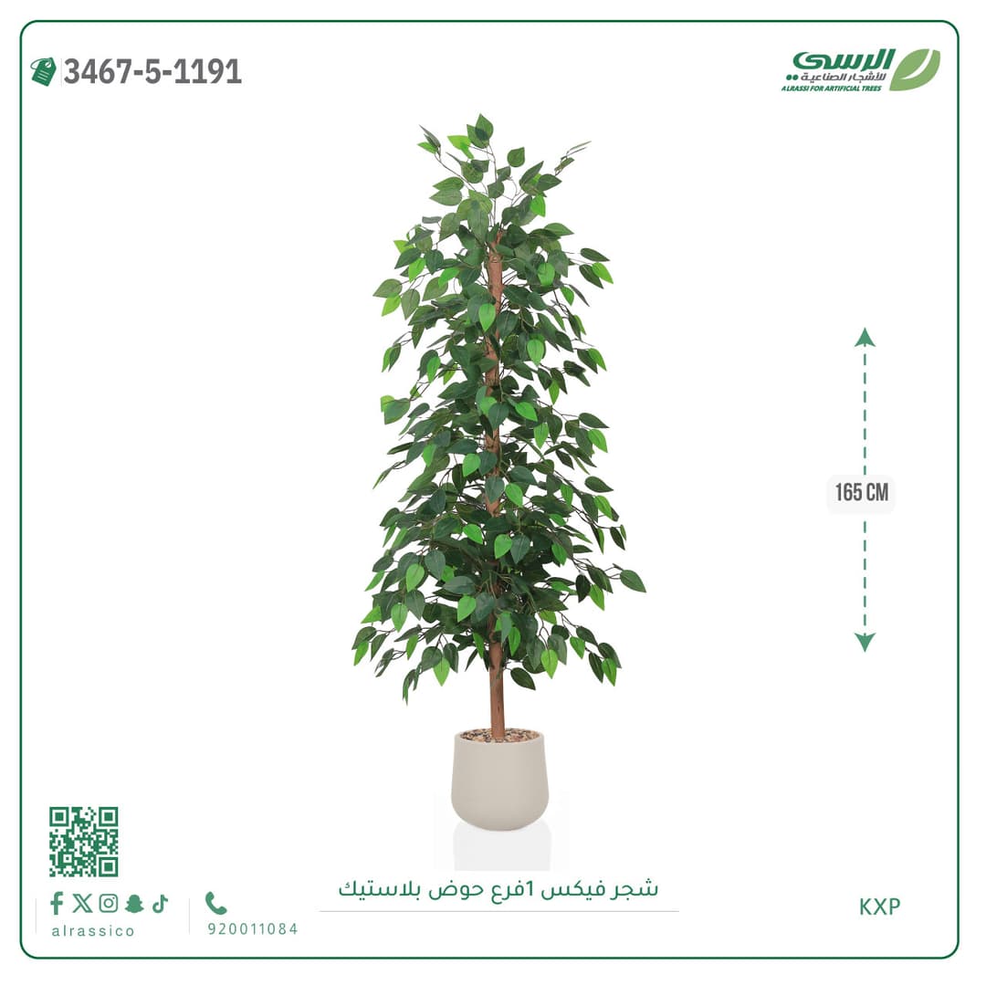 شجرة فيكس صناعية بحوض بلاستيك دائري لون غامق