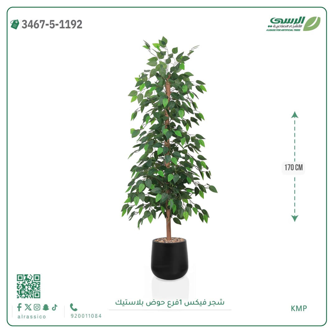 شجرة فيكس صناعية بحوض بلاستيك دائري لون غامق