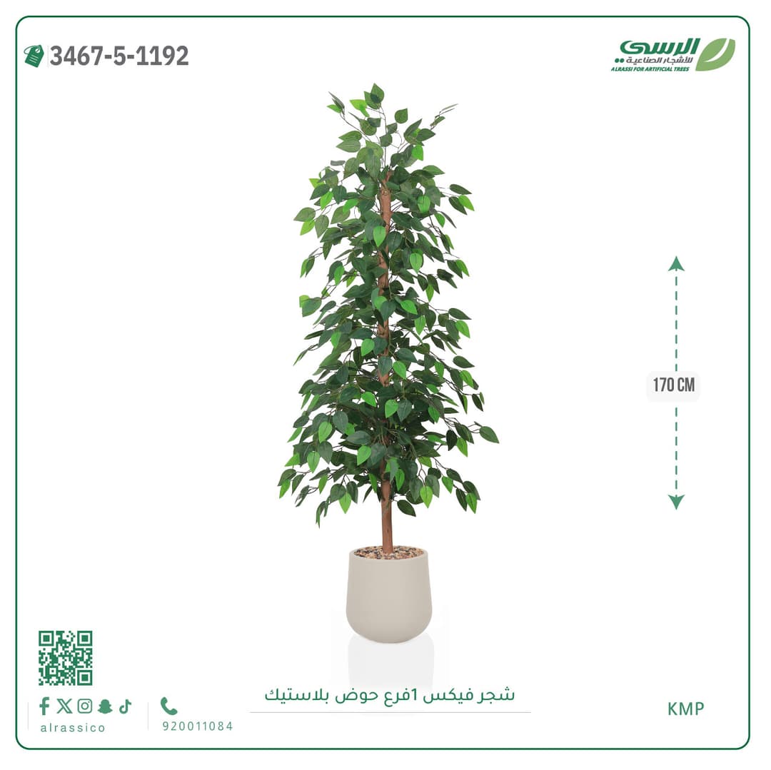 شجرة فيكس صناعية بحوض بلاستيك دائري لون غامق