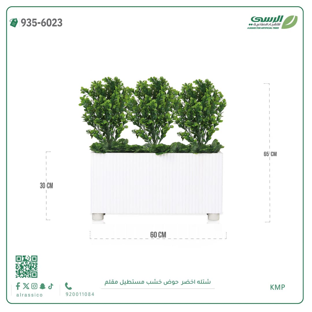 Artificial Green Plant (60 cm Width) Wooden Pot