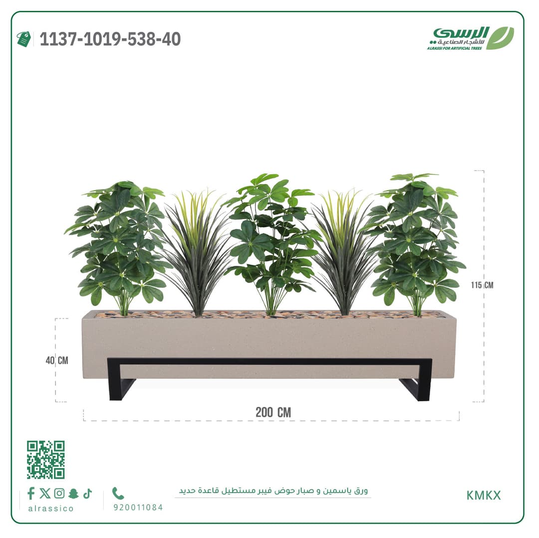 Arrangement of jasmine foliage and cactus in a rectangular fiberglass planter