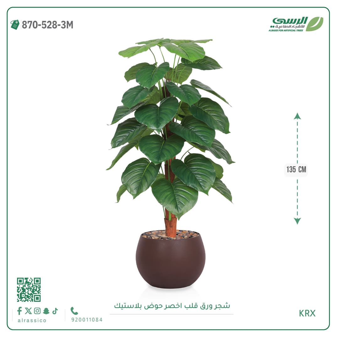 شجر ورق قلب اخضر مركن بلاسيتك دائري 