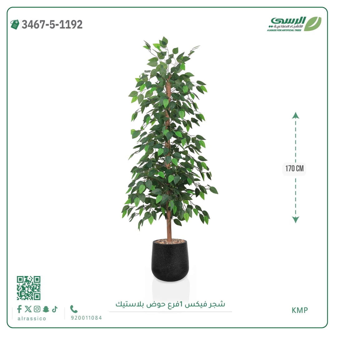 شجرة فيكس صناعية بحوض بلاستيك دائري لون غامق