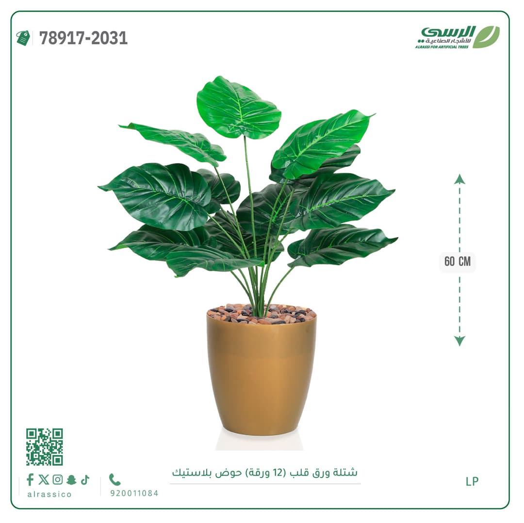 شتلة ورق قلب صناعية بارتفاع 60 سم