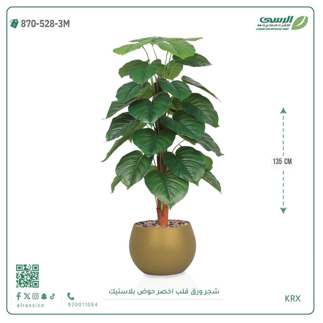 شجر ورق قلب اخضر مركن بلاسيتك دائري 