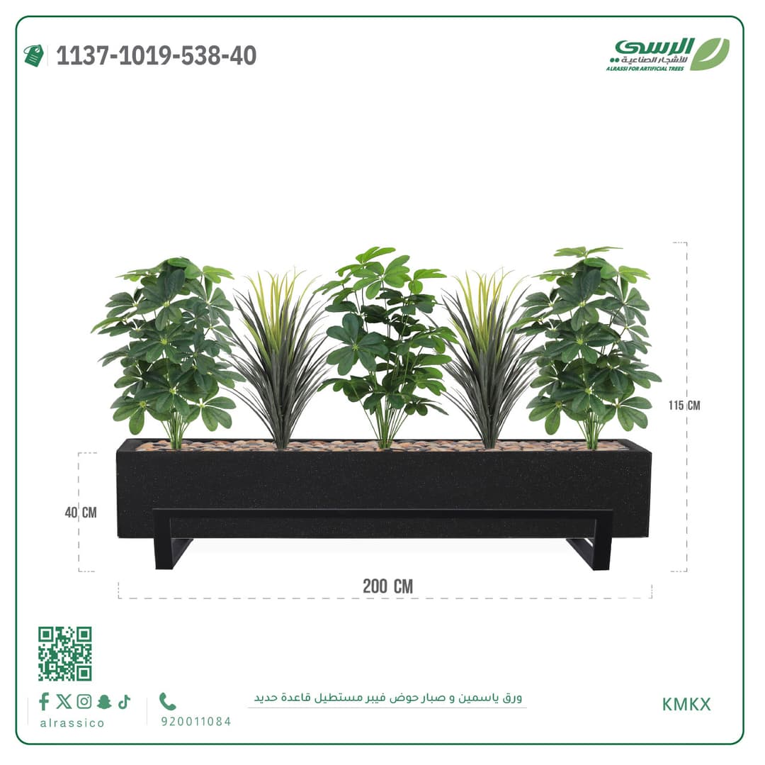Arrangement of jasmine foliage and cactus in a rectangular fiberglass planter