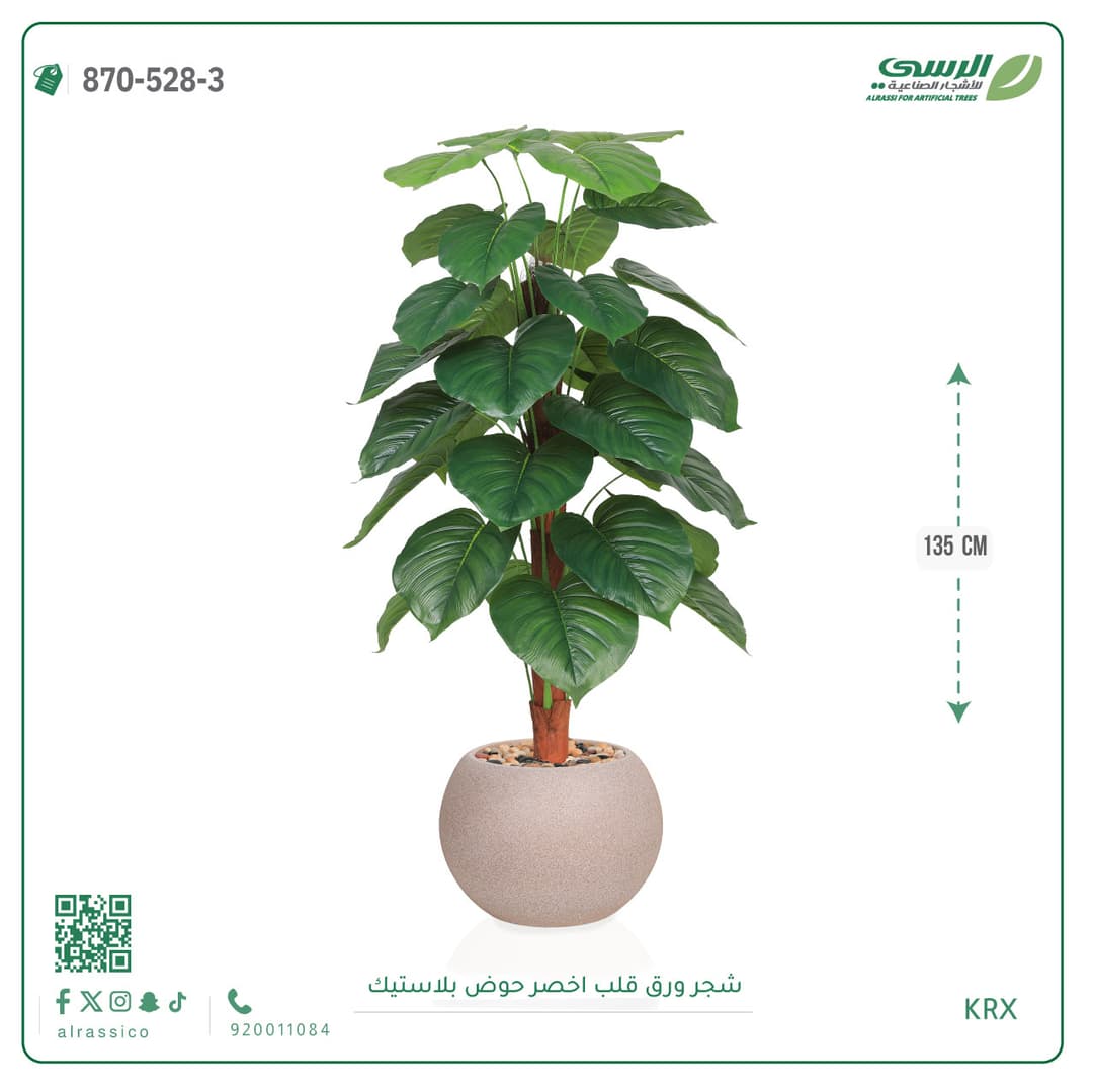 شجر ورق قلب اخضر مركن بلاسيتك دائري 