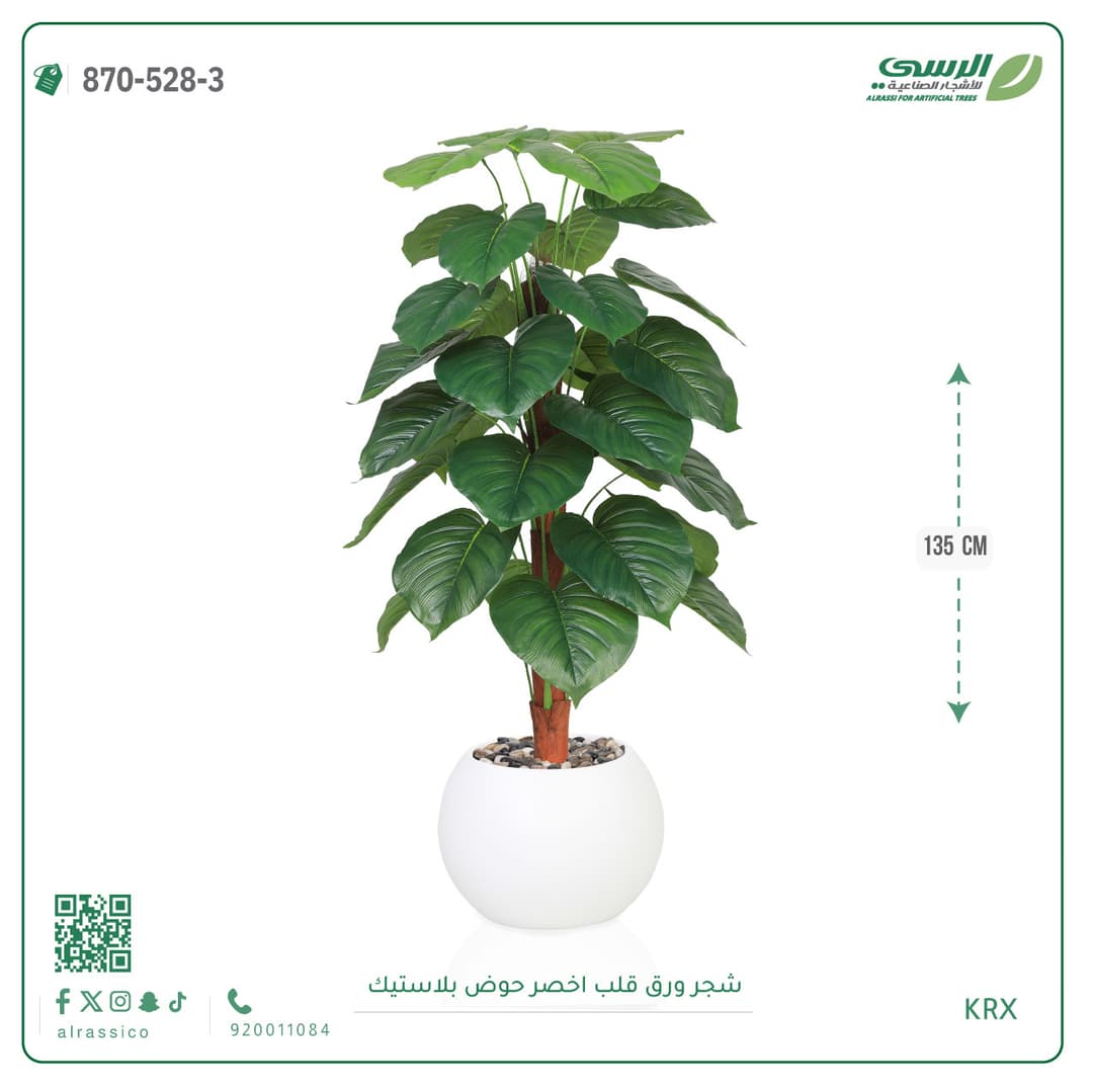 شجر ورق قلب اخضر مركن بلاسيتك دائري 