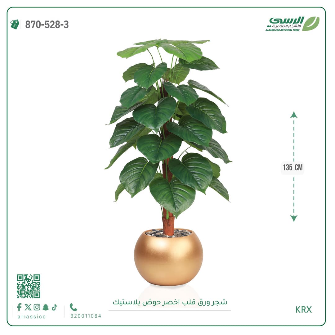 شجر ورق قلب اخضر مركن بلاسيتك دائري 