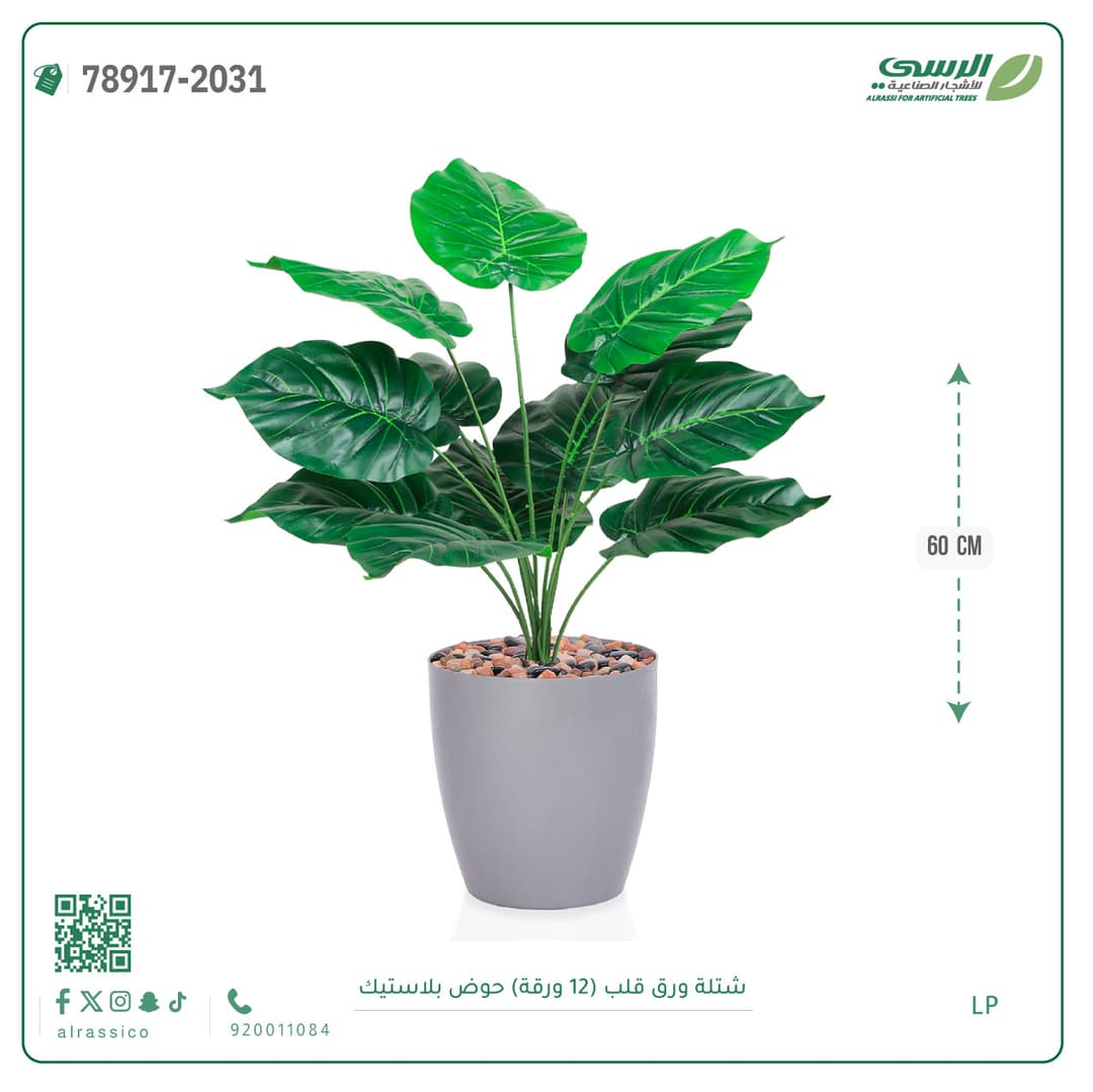 شتلة ورق قلب صناعية بارتفاع 60 سم
