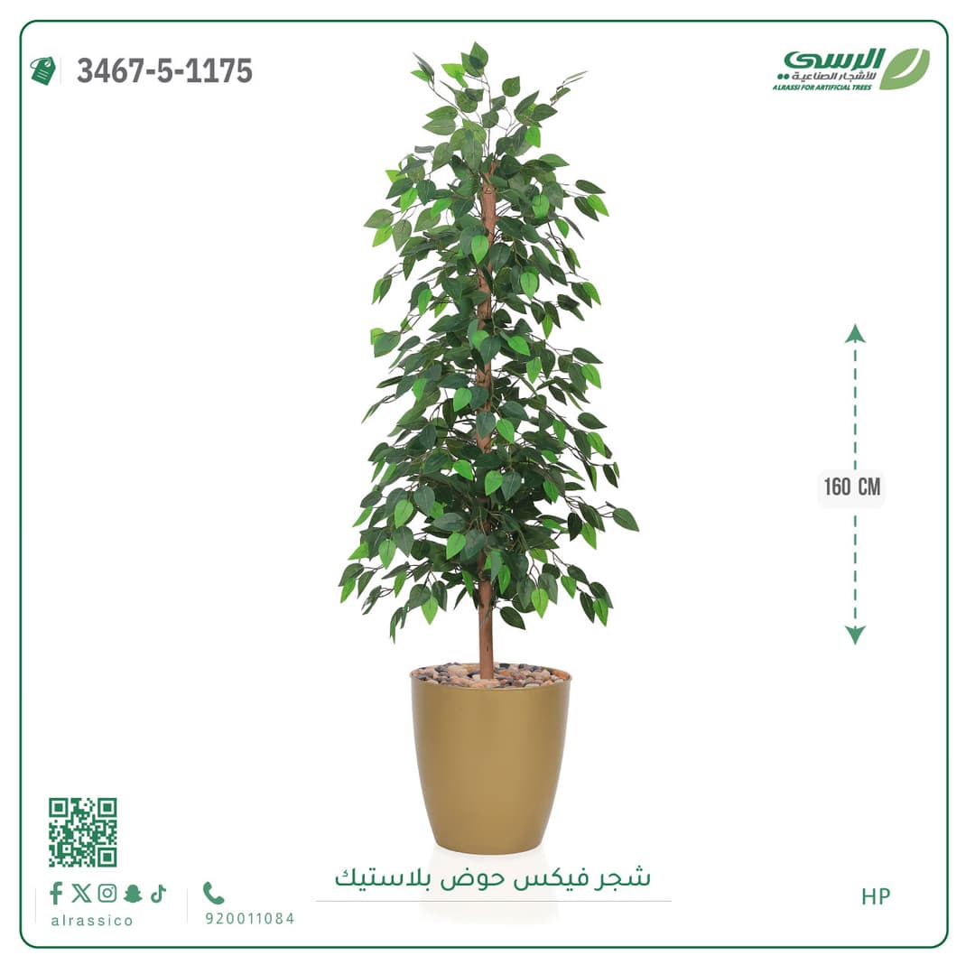 شجرة فيكس صناعية بحوض بلاستيك دائري لون غامق